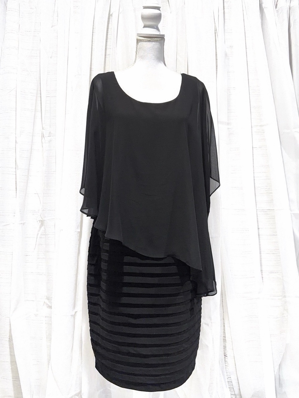 Adrianna Papell Black Draped Overlay Midi Dress
